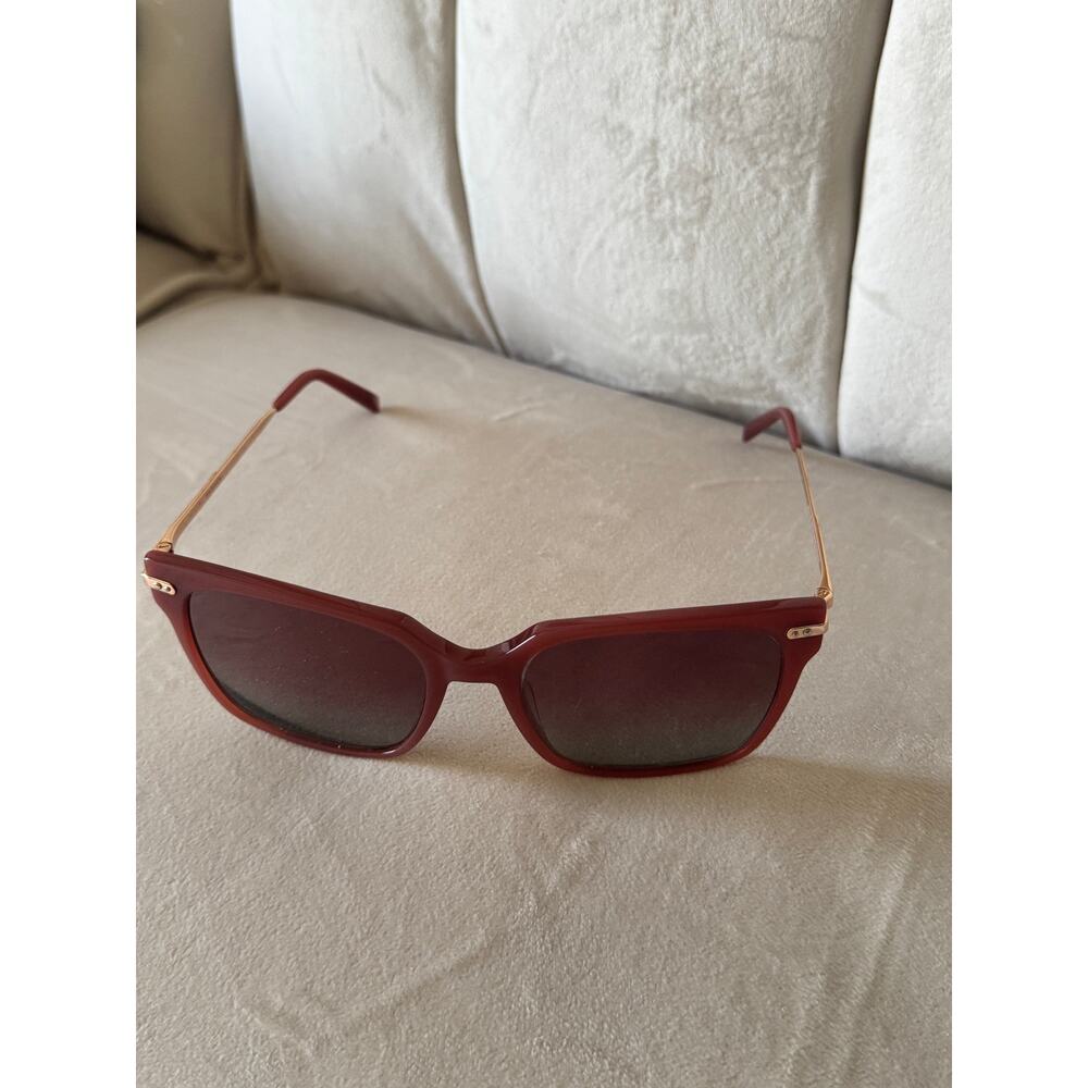 Warby Parker Sunglasses Red Frame Gold Arms Square Style Unisex With Box